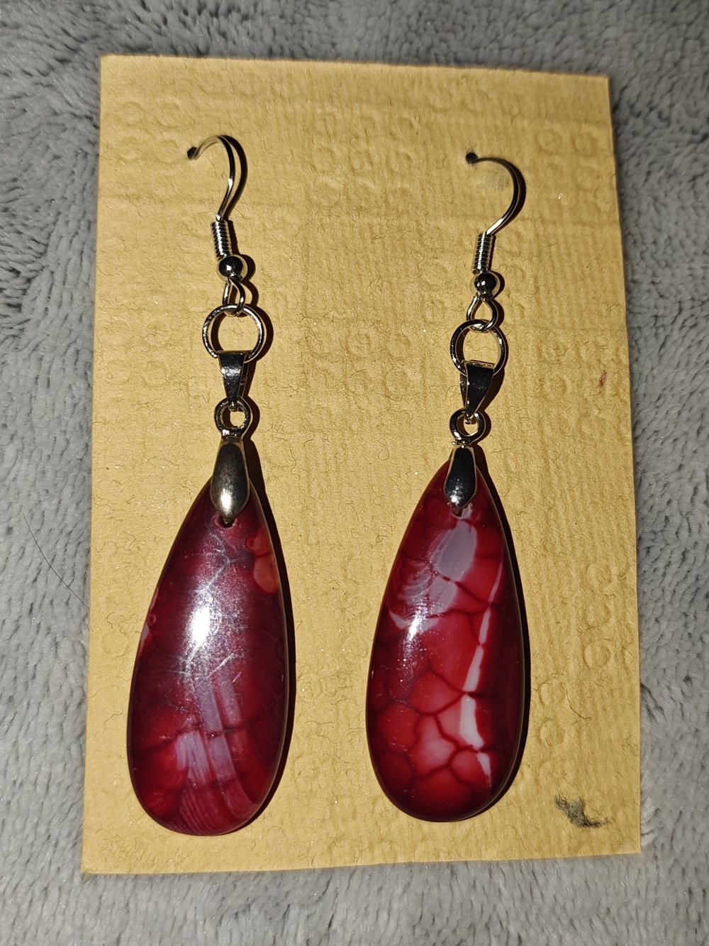 Red Teardrop Natural Stone Dangle Earrings - Handmade Jewelry